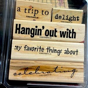Set of 5 Wooden Stampin’ Up Stamps- Phrases